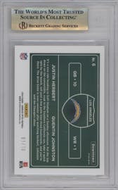 Justin Herbert/Quentin Johnston from the 2024 Donruss Optic set featuring a Gold parallel graded by Beckett and given an overall grade of 9.5.