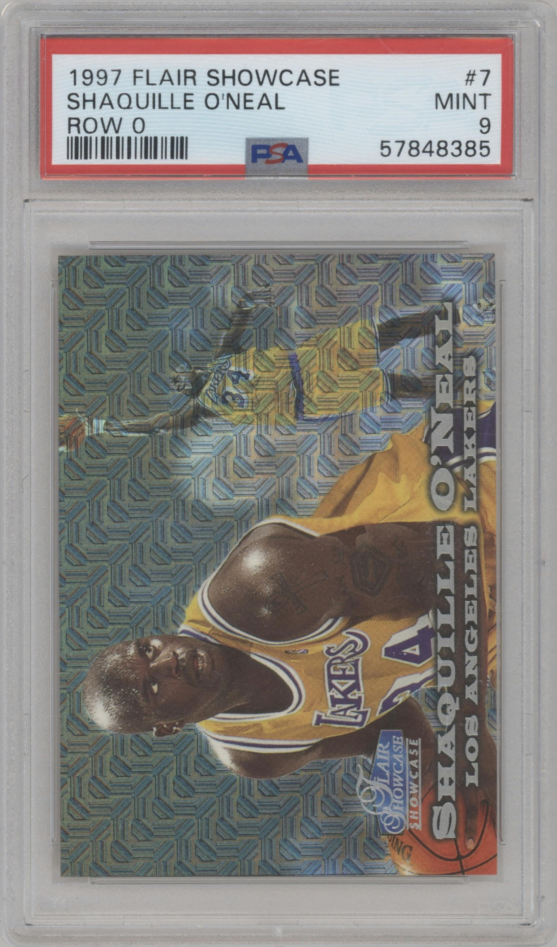 Shaquille O'Neal  from the 1997-98 Flair Showcase set graded by PSA and given an overall grade of 9.