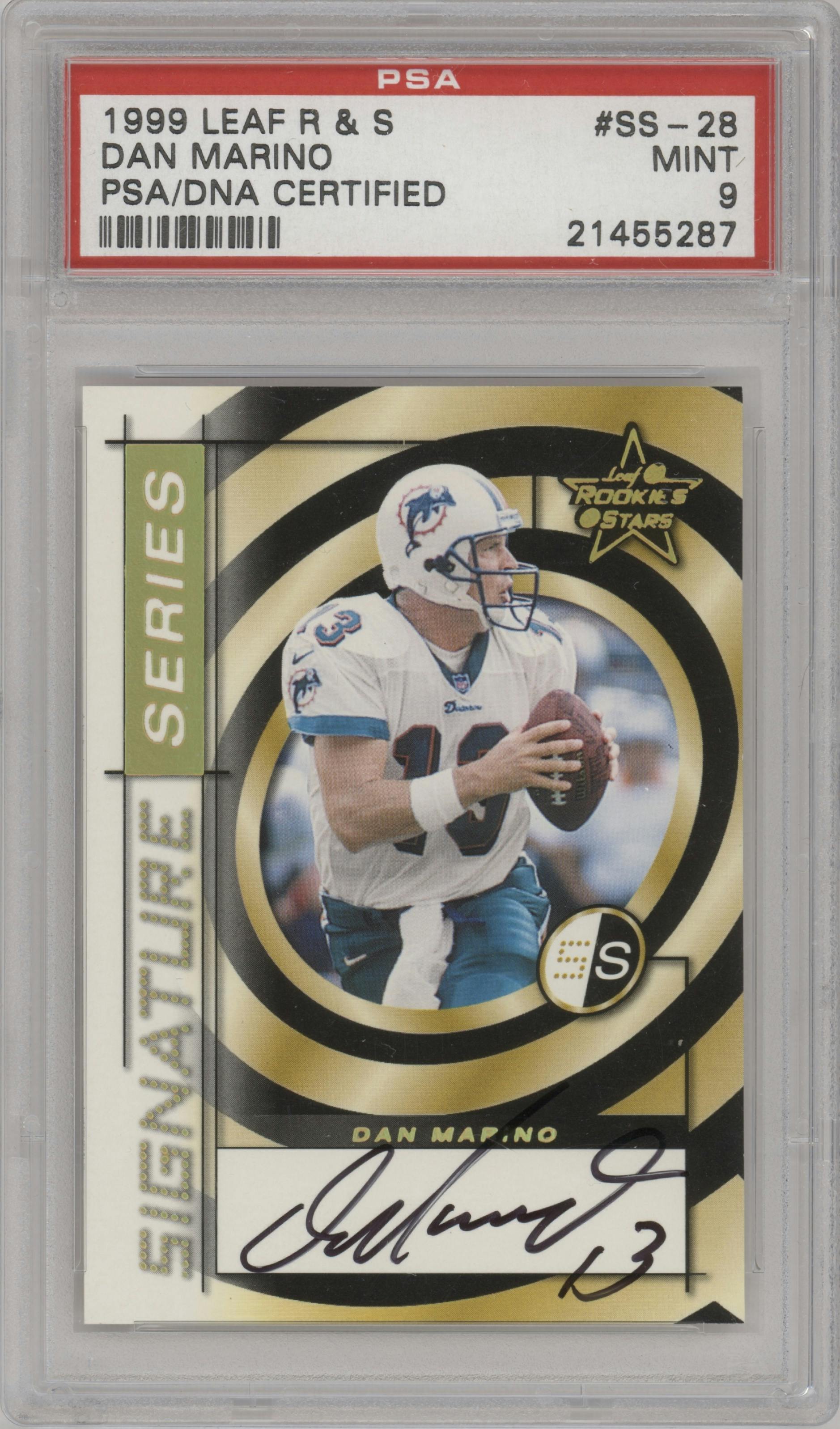 Dan Marino from the 1999 Leaf Rookies & Stars set graded by PSA and given an overall grade of 9.