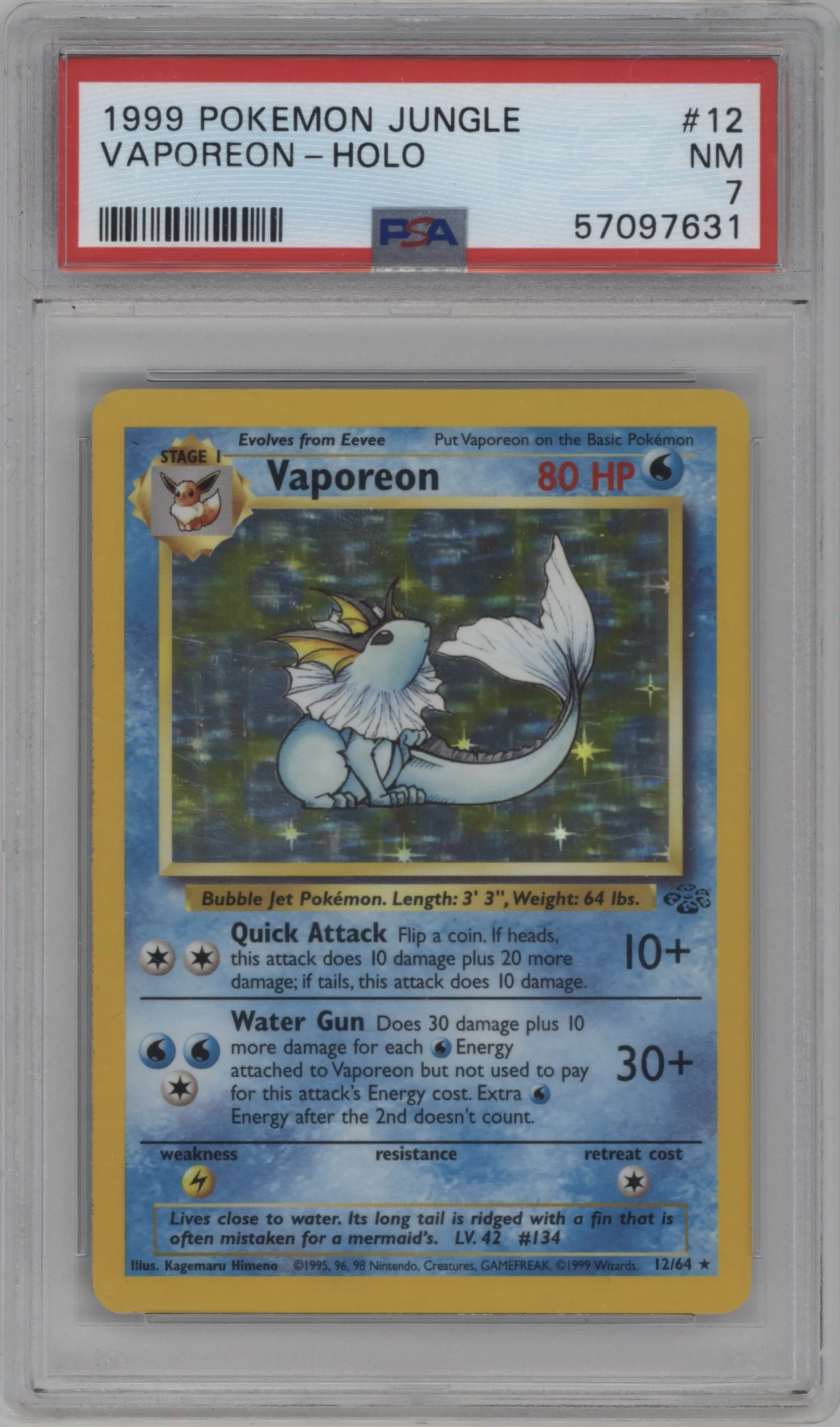 1999 Pokemon Jungle Vaporeon #12 PSA 7