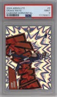 Drake Maye from the 2024 Panini Absolute set graded by PSA and given an overall grade of 9.