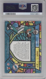 Tua Tagovailoa from the 2020 Panini Prizm set graded by PSA and given an overall grade of 10.