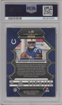 Anthony Richardson from the 2023 Panini Mosaic set featuring a Pink Camo parallel graded by PSA and given an overall grade of 10.