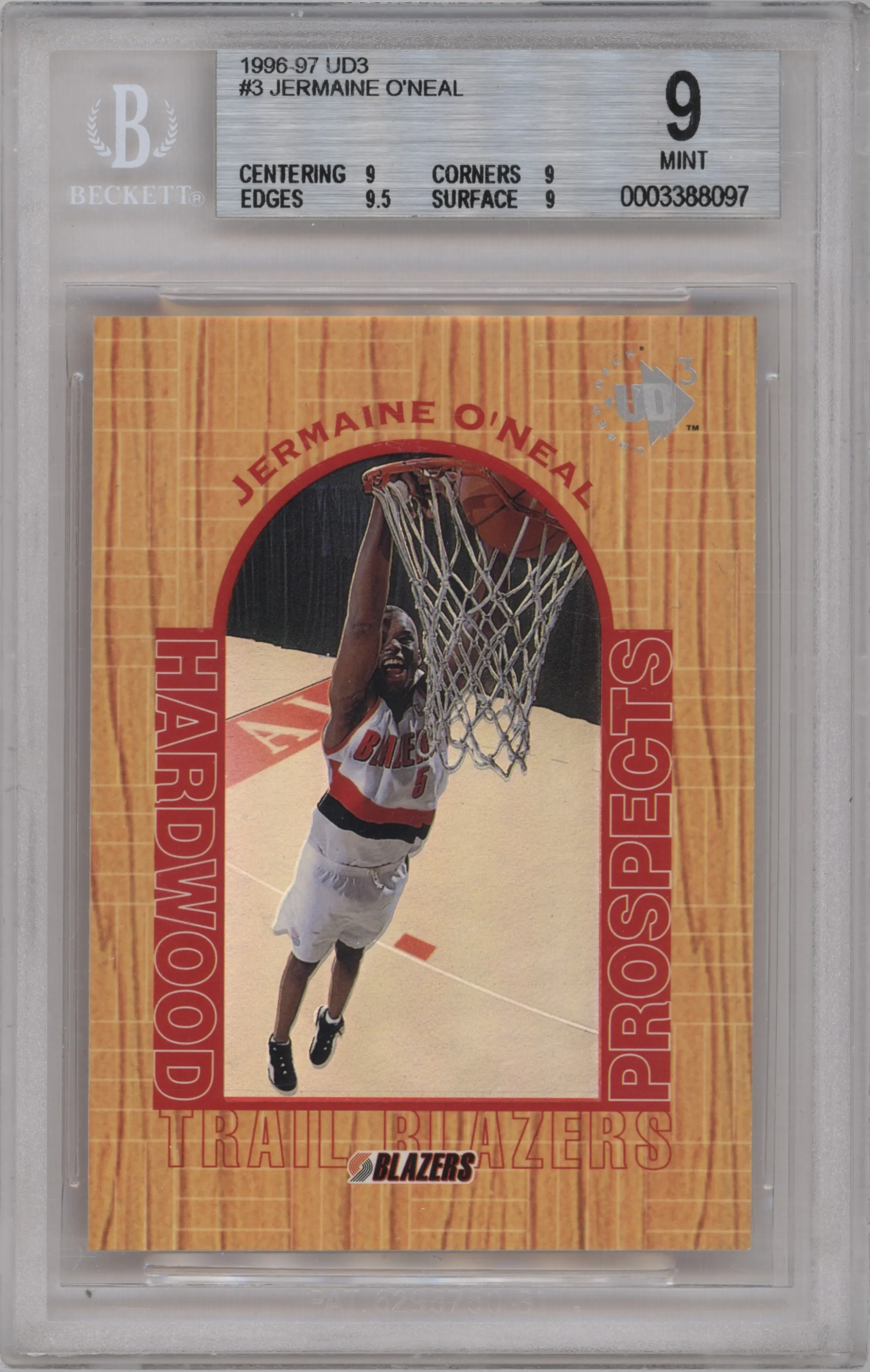 1996 Upper Deck UD3 Hardwood Prospects Jermaine O'Neal BGS 9