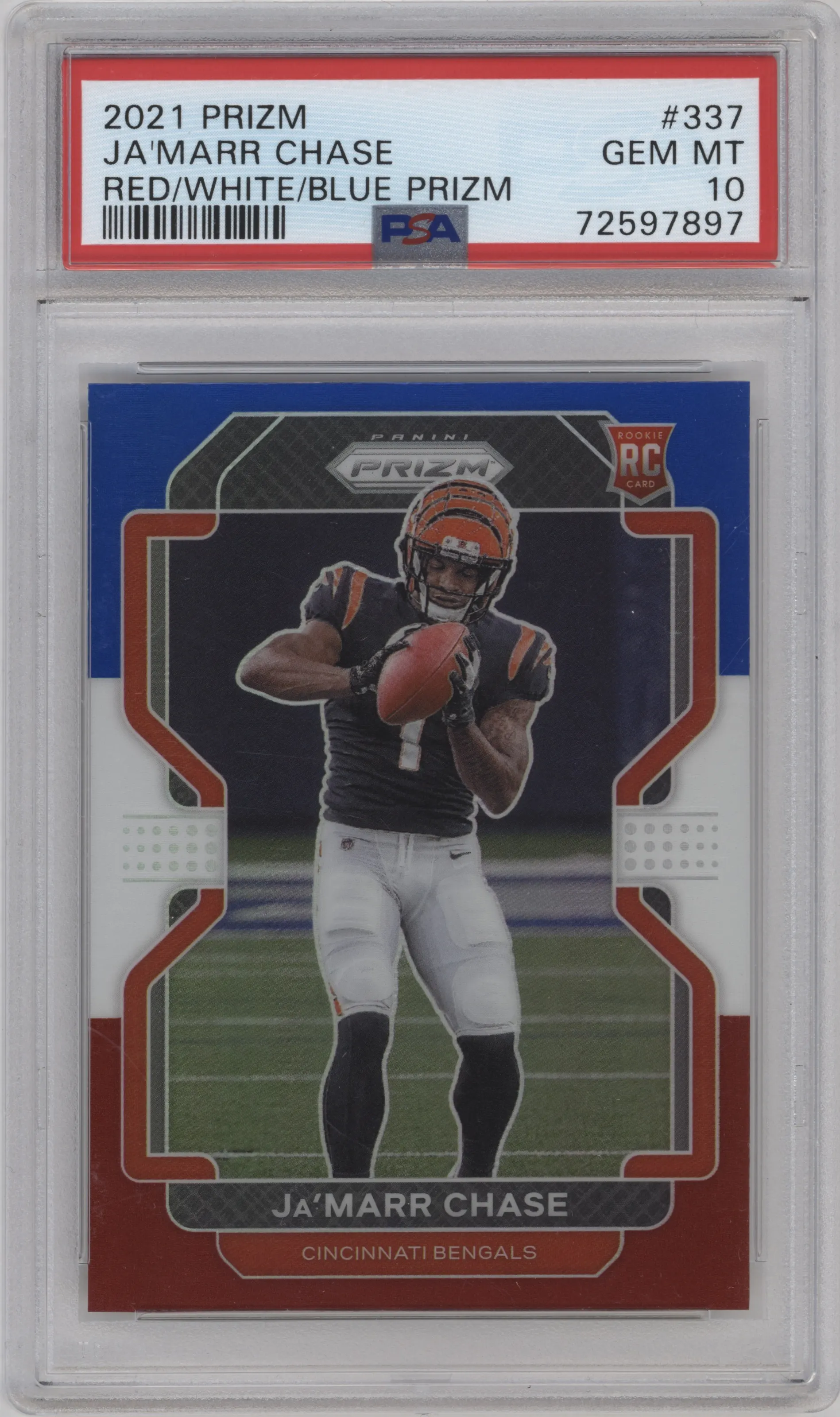 2021 Panini Prizm Ja'Marr Chase Red/White/Blue Prizm #337 PSA 10