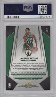 Jayson Tatum from the 2017-18 Panini Prizm  set graded by PSA and given an overall grade of 10.