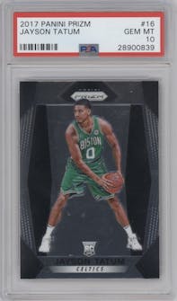 Jayson Tatum from the 2017-18 Panini Prizm  set graded by PSA and given an overall grade of 10.