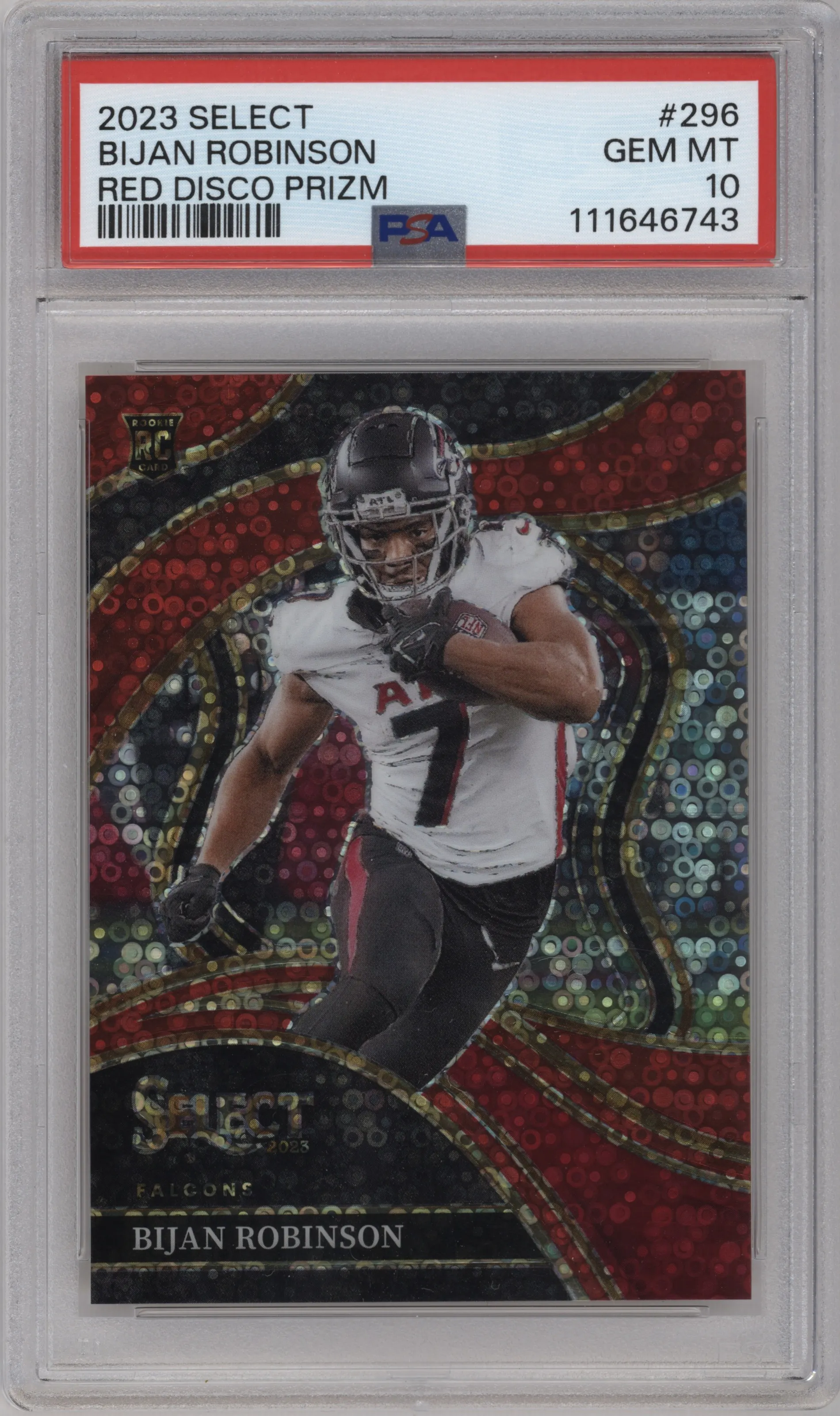 2023 Panini Select Club Lvl. Bijan Robinson Disco Red Prizm #296 PSA 10