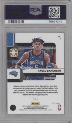 Paolo Banchero from the 2022-23 Panini Donruss Optic  set featuring a Green parallel graded by PSA and given an overall grade of 10.