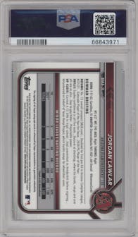 Jordan Lawlar from the 2022 Bowman Mega Box set featuring a Blue Refractor parallel graded by PSA and given an overall grade of 10.