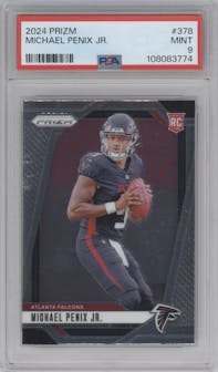 Michael Penix Jr. from the 2024 Panini Prizm set graded by PSA and given an overall grade of 9.