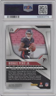 Michael Penix Jr. from the 2024 Panini Prizm set graded by PSA and given an overall grade of 9.