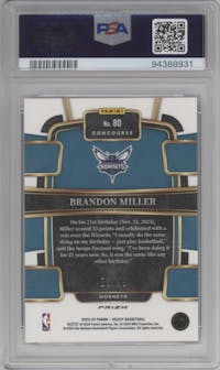 Brandon Miller from the 2023-24 Panini Select  set featuring a Purple Cracked Ice Prizm parallel graded by PSA and given an overall grade of 10.