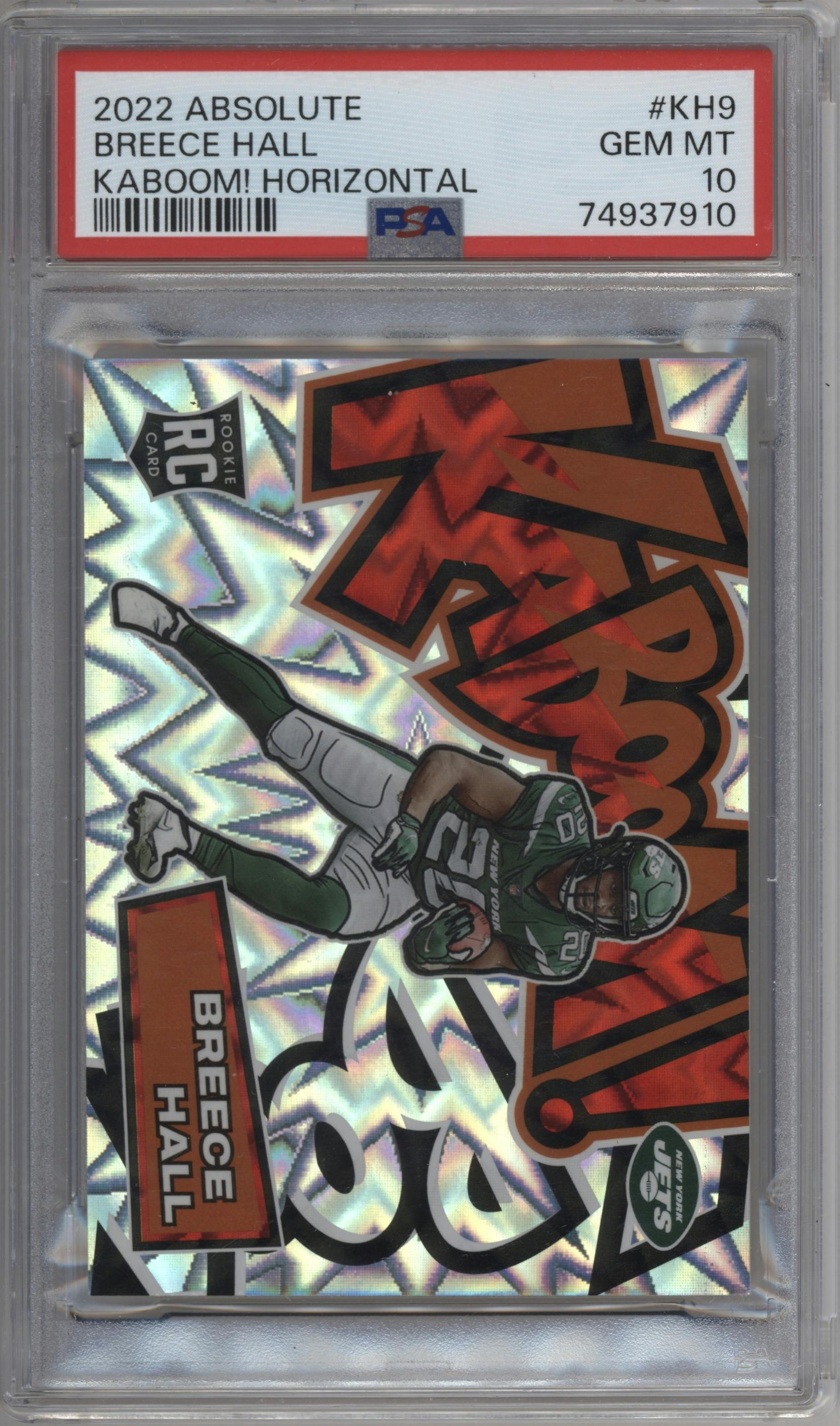 Breece Hall from the 2022 Panini Absolute set graded by PSA and given an overall grade of 10.