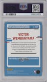 Victor Wembanyama from the 2023-24 Donruss Optic set featuring a Hyper Green parallel graded by PSA and given an overall grade of 10.