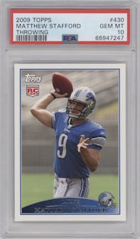 Matthew Stafford from the 2009 Topps set graded by PSA and given an overall grade of 10.