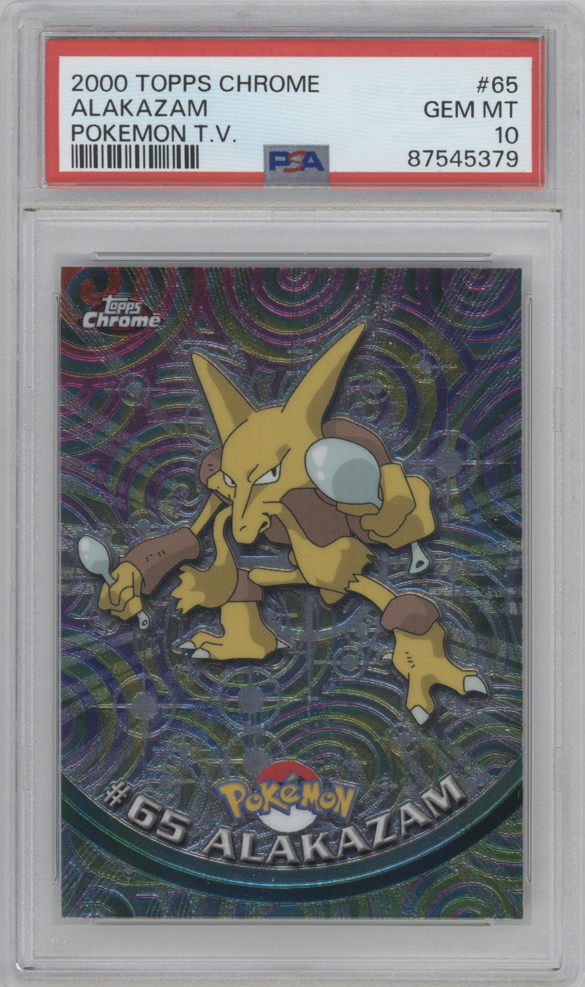 Alakazam from the 2000 Pokemon set graded by PSA and given an overall grade of 10.