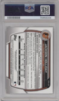 Jackson Holliday from the 2023 Bowman  set graded by PSA and given an overall grade of 9.