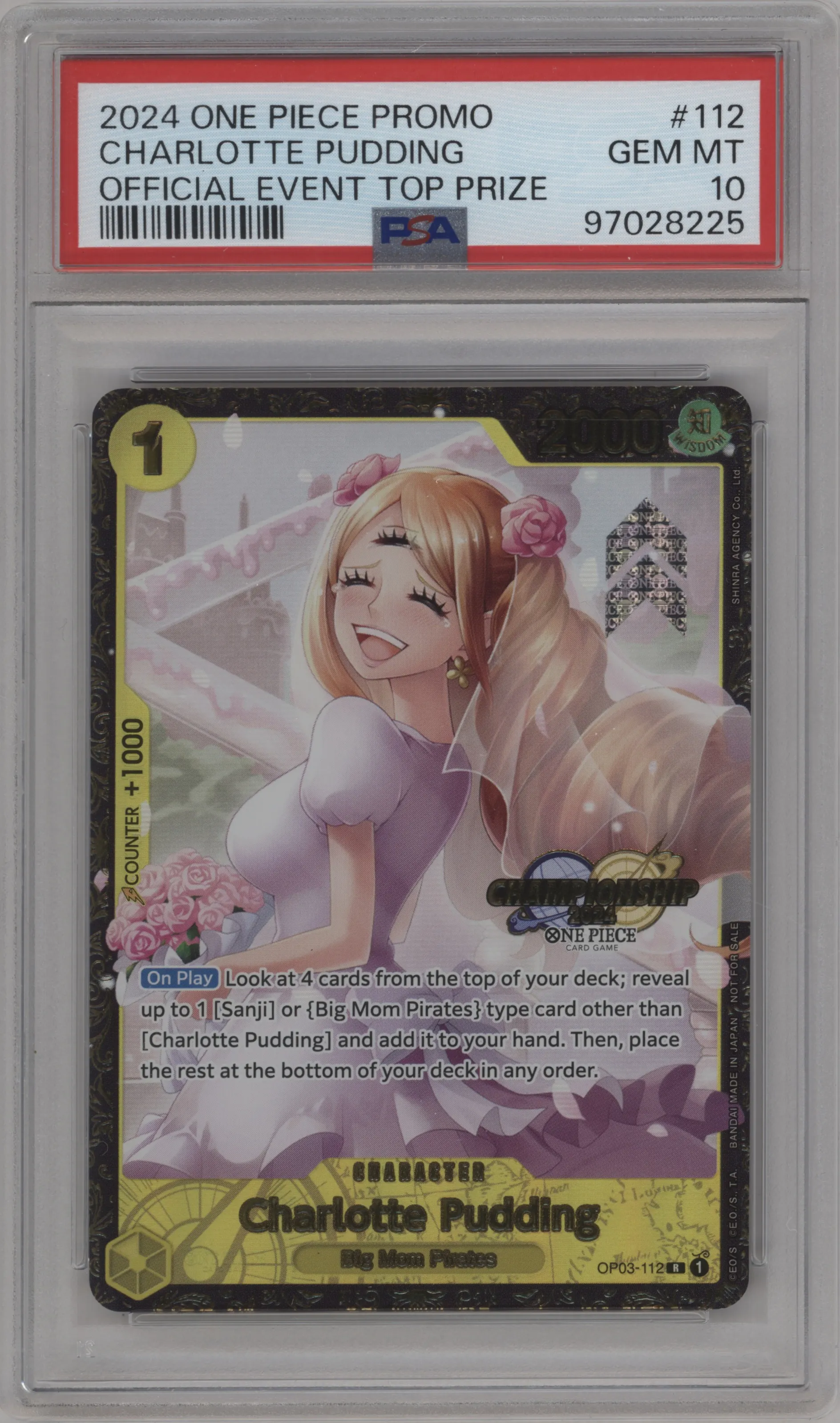 2024 One Piece '24 Regionals Wave 2 Charlotte Pudding R #OP03-112 R PSA 10