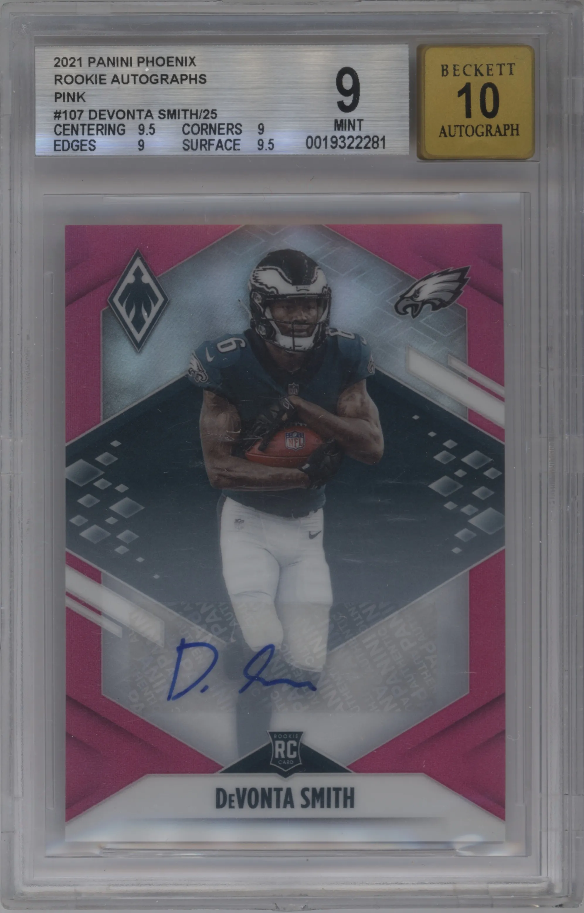 2021 Panini Phoenix Rke.Auto DeVonta Smith Pink BGS 9