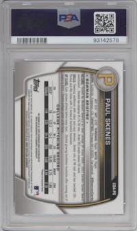 Paul Skenes from the 2023 Bowman Draft set graded by PSA and given an overall grade of 9.