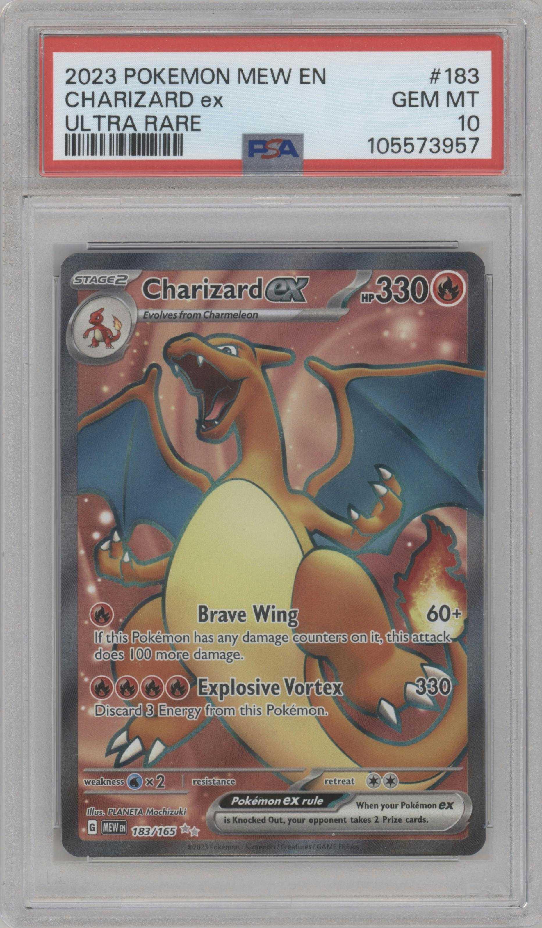 Charizard ex from the 2023 Pokemon SV set graded by PSA and given an overall grade of 10.