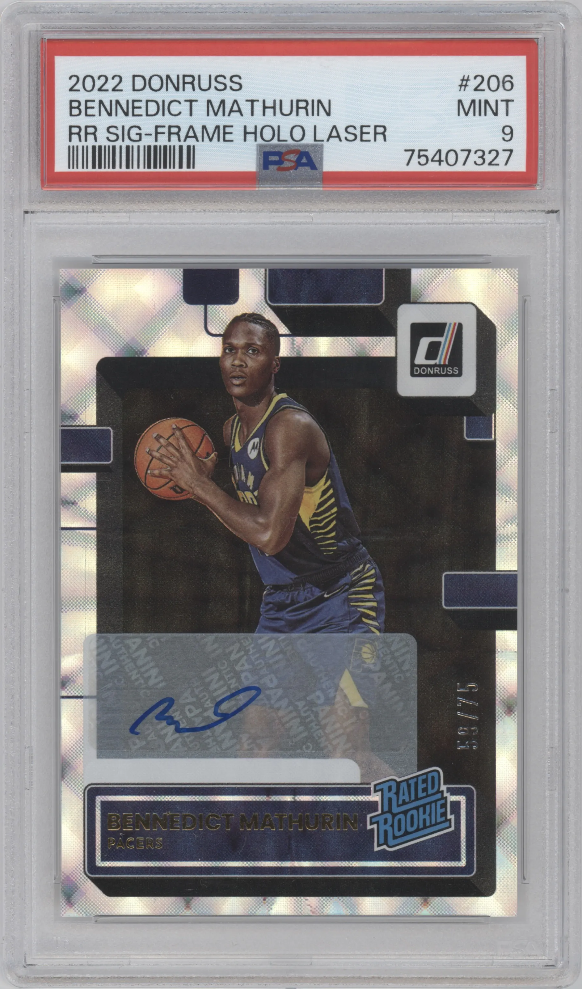 2022 Panini Donruss Rtd.Rke.Sig. Bennedict Mathurin Holo Frame #206 PSA 9