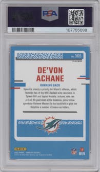 De'Von Achane from the 2023 Panini Donruss set featuring a Pink parallel graded by PSA and given an overall grade of 10.