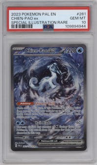 Chien-Pao ex from the 2023 Pokemon SV set graded by PSA and given an overall grade of 10.
