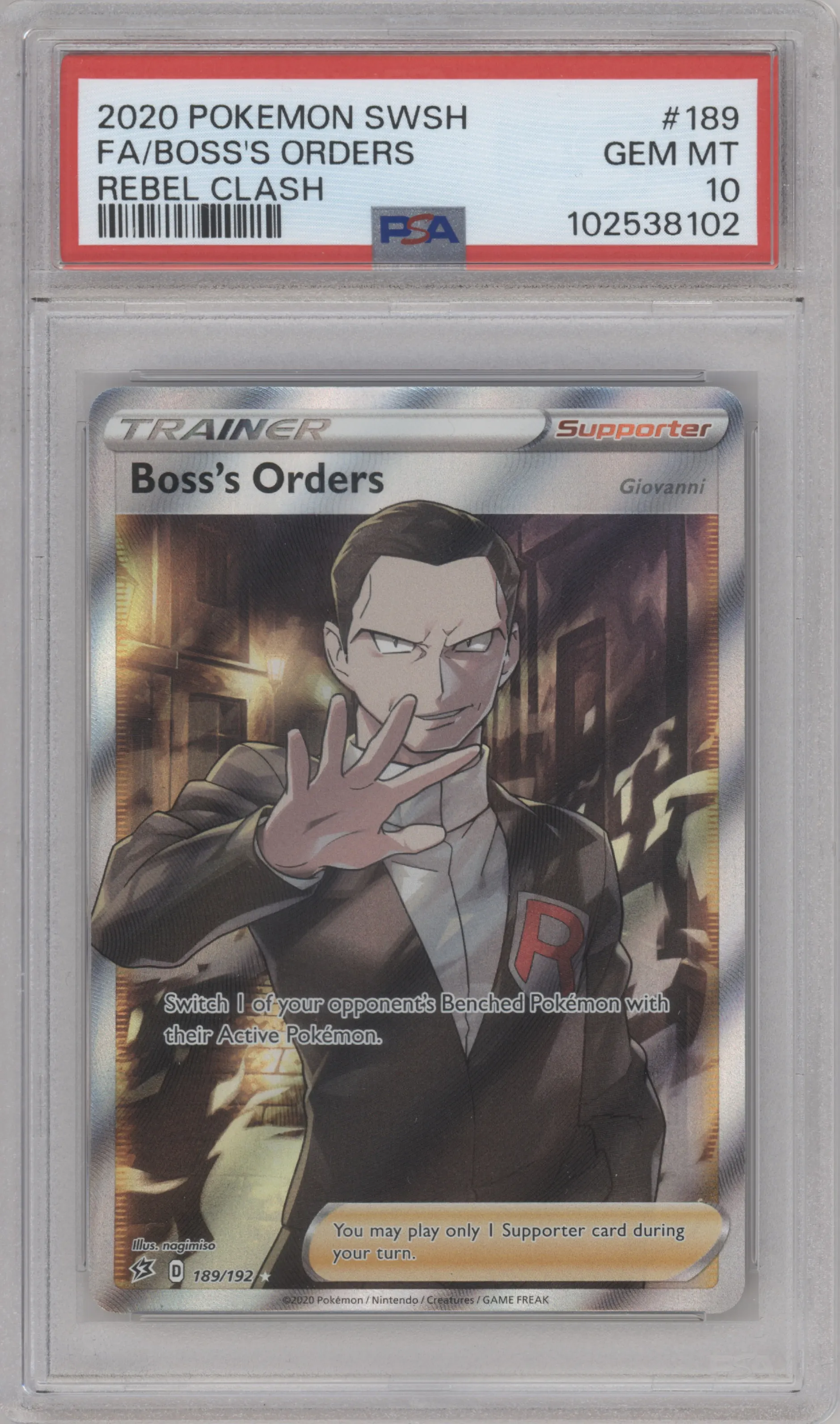 2020 Pokemon SWSH Rebel Clash Boss's Orders PSA 10
