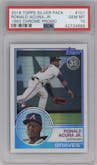 Ronald Acuna Jr. from the 2018 Topps Silver Pack  set graded by PSA and given an overall grade of 10.