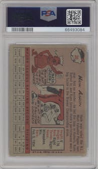 Hank Aaron from the 1958 Topps set featuring a White Name parallel graded by PSA and given an overall grade of 2.