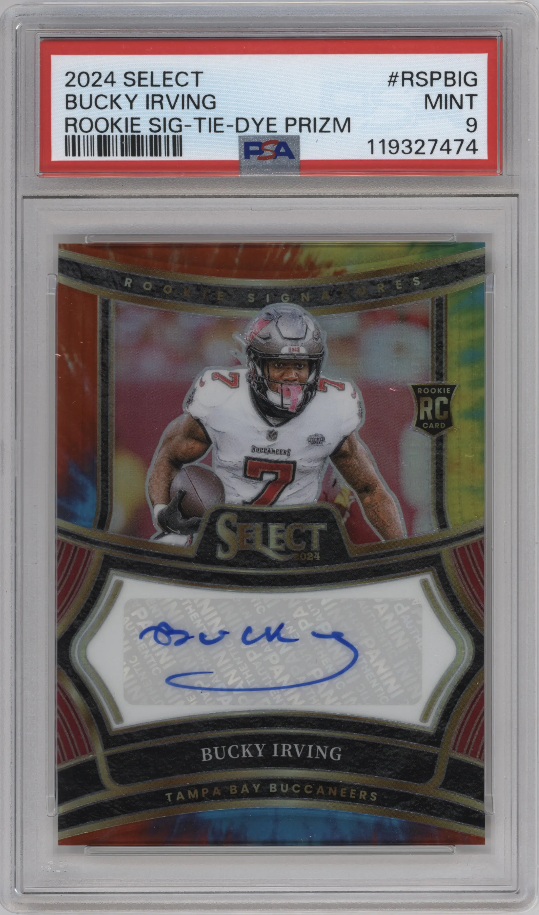 2024 Panini Select Rke.Sig. Bucky Irving Tie-Dye Prizm #RSP-BIG PSA 9
