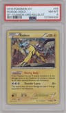 Raikou from the 2015 Pokemon XY set featuring a Cosmos Guardians Rising Blisters exclusive parallel graded by PSA and given an overall grade of 8.