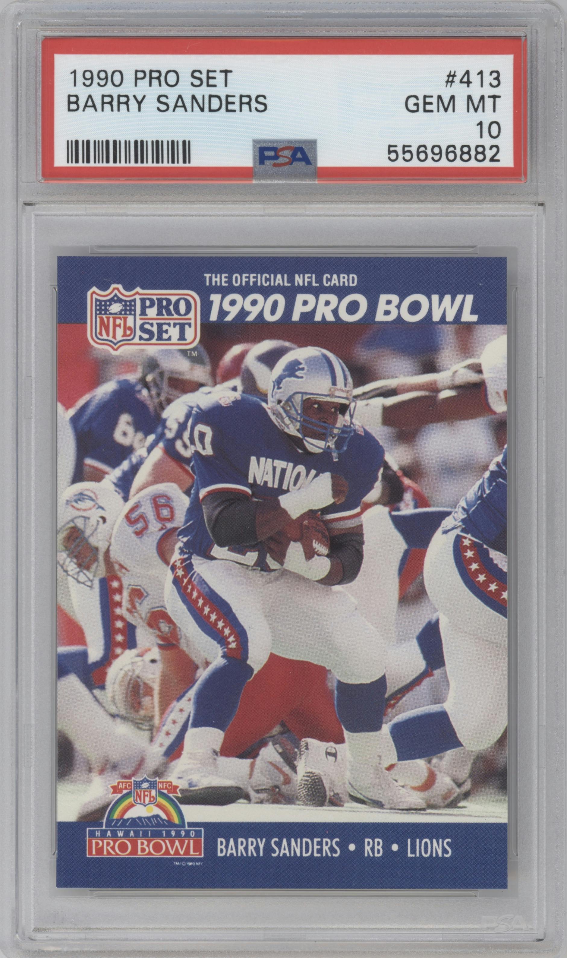 Barry Sanders from the 1990 Pro Set set graded by PSA and given an overall grade of 10.