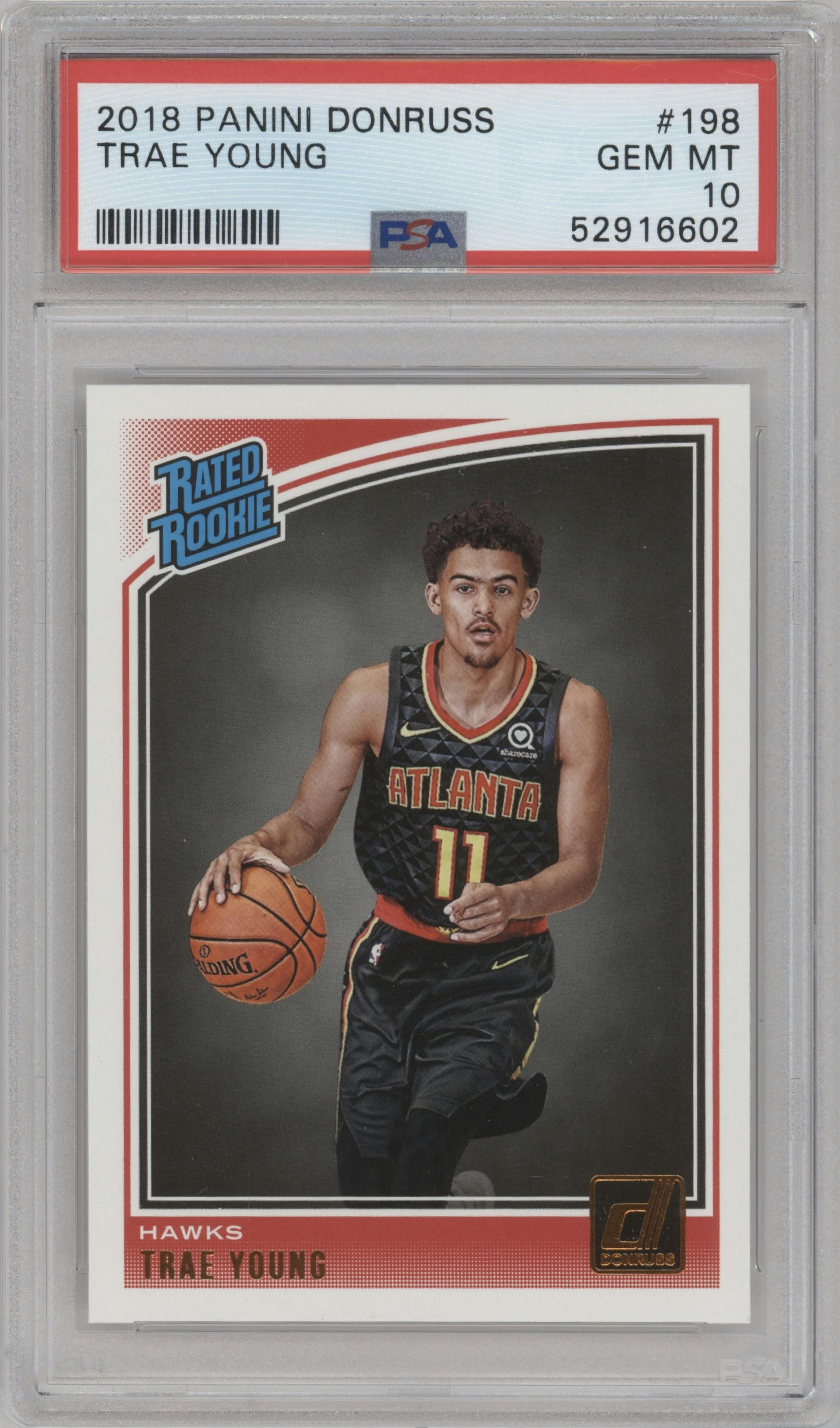 Trae Young from the 2018-19 Panini Donruss  set graded by PSA and given an overall grade of 10.