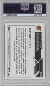 Adley Rutschman from the 2023 Topps Chrome Update set graded by PSA and given an overall grade of 10.