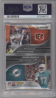 Ja'Marr Chase/Jaylen Waddle from the 2021 Panini Spectra set featuring a Meta parallel graded by PSA and given an overall grade of 9.