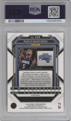 Paolo Banchero from the 2022-23 Panini Prizm  set featuring a Ice Prizm parallel graded by PSA and given an overall grade of 10.