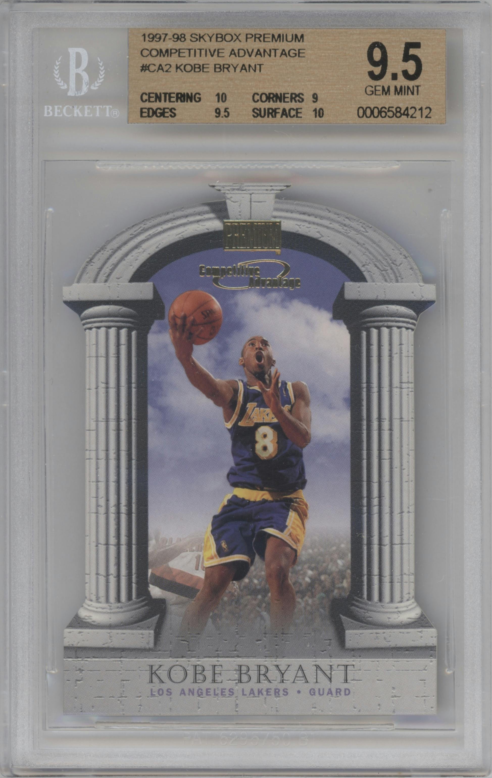 Kobe Bryant from the 1997-98 Skybox Premium set graded by Beckett and given an overall grade of 9.5.