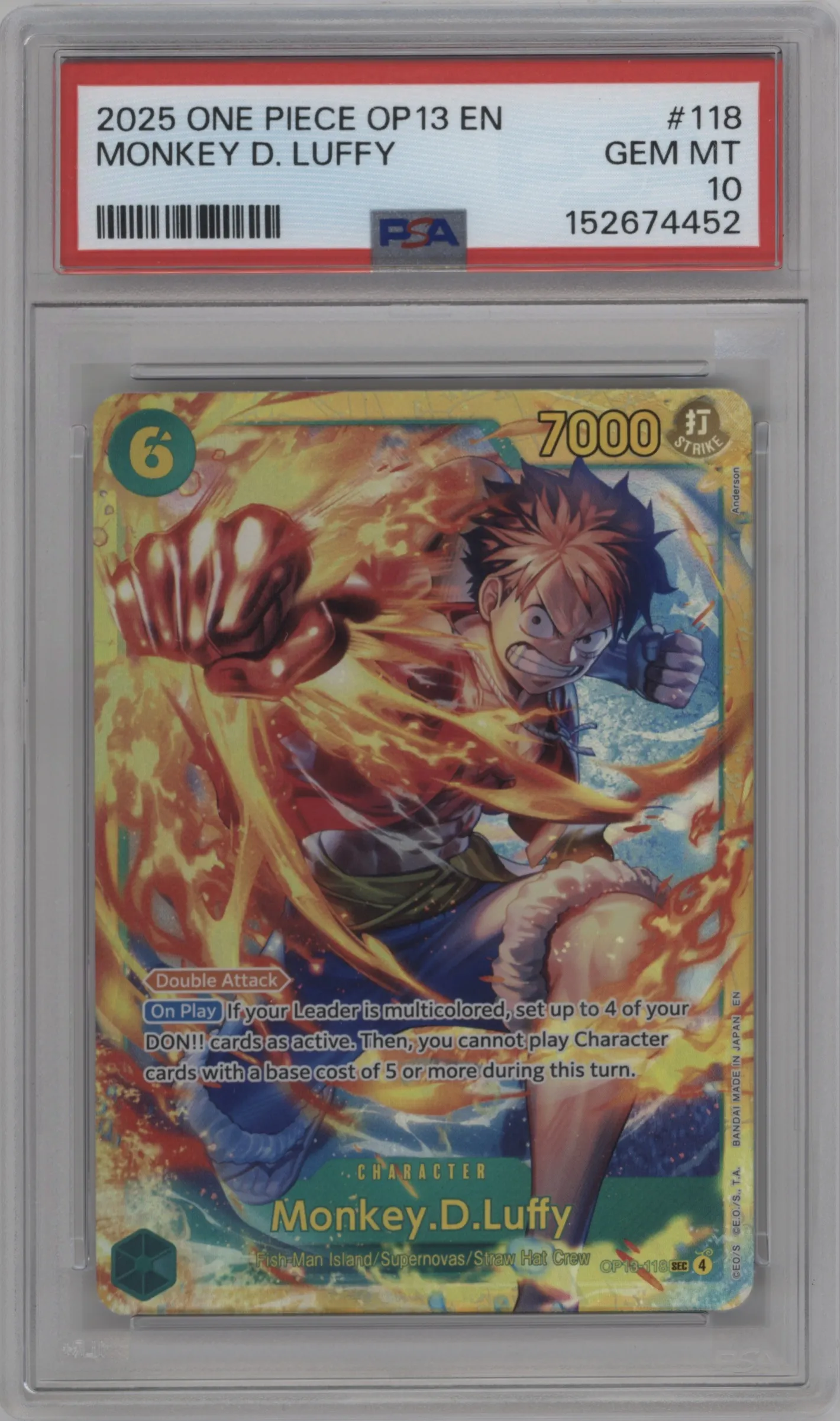 2025 One Piece Carrying On His Will Monkey.D.Luffy SEC #OP13-118 SEC PSA 10