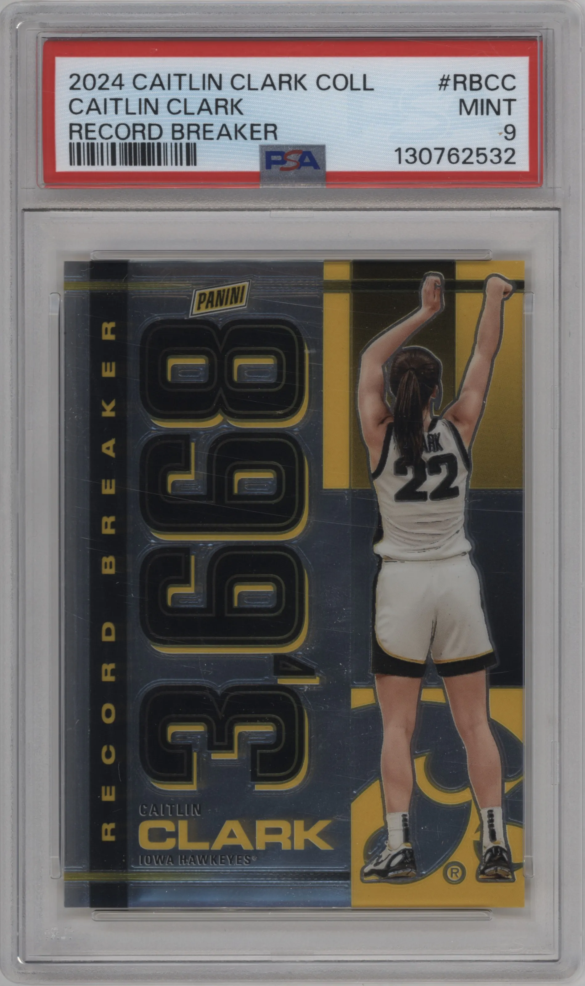 2024 Panini Caitlin Clark Collection Record Breaker Caitlin Clark #RB-CC PSA 9