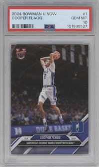 Cooper Flagg from the 2024-25 Bowman U Now set graded by PSA and given an overall grade of 10.