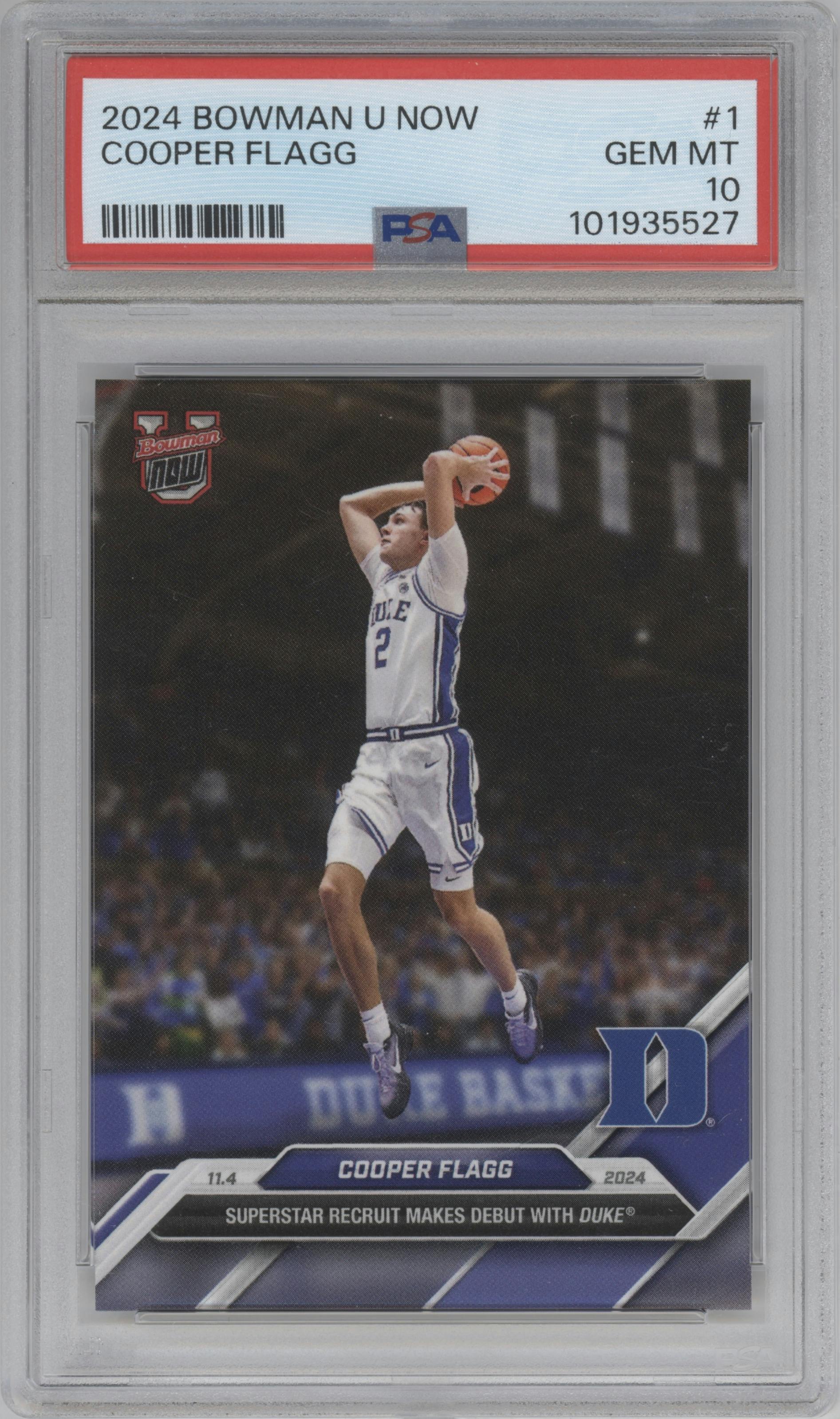 Cooper Flagg from the 2024-25 Bowman U Now set graded by PSA and given an overall grade of 10.