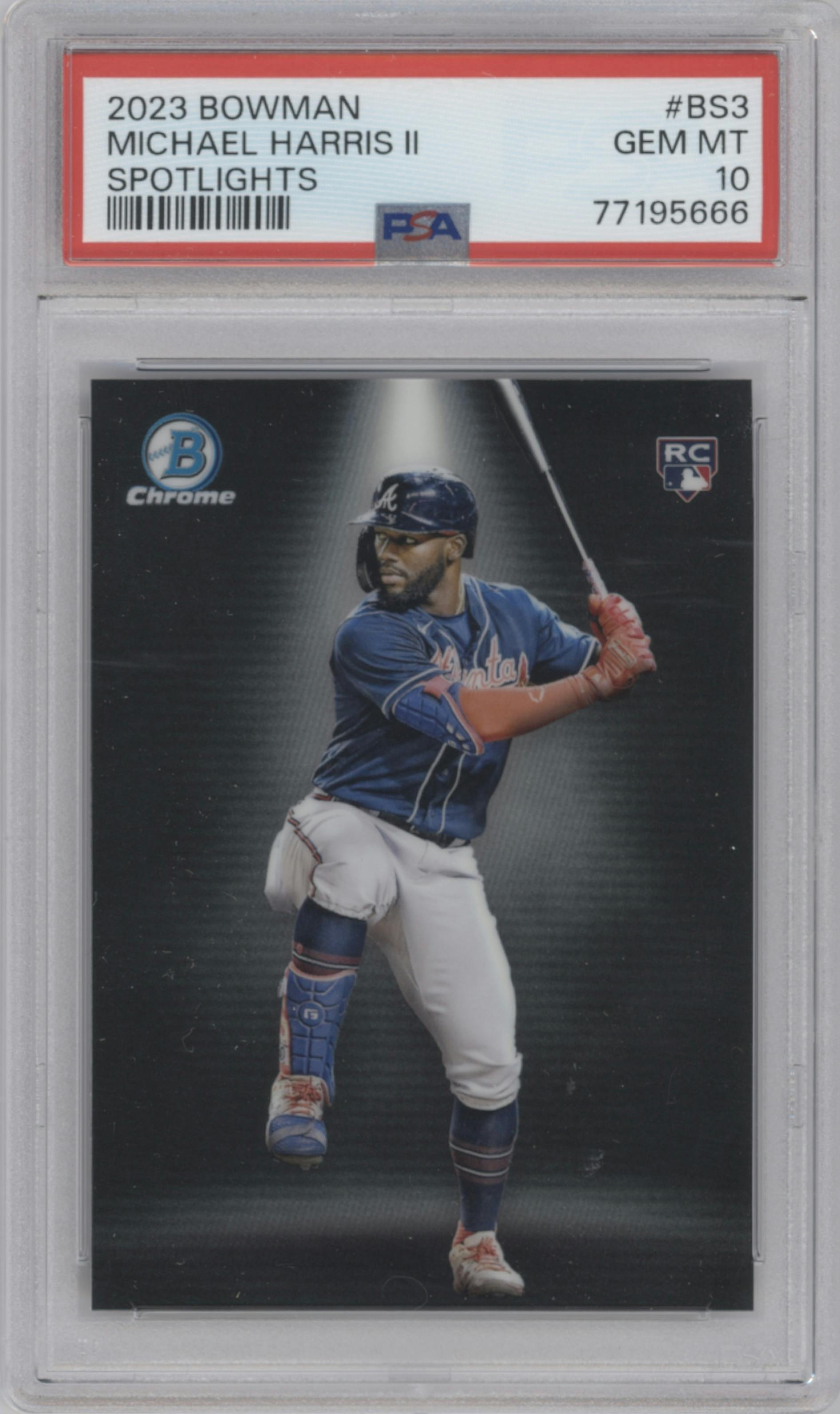 Michael Harris II from the 2023 Bowman  set graded by PSA and given an overall grade of 10.