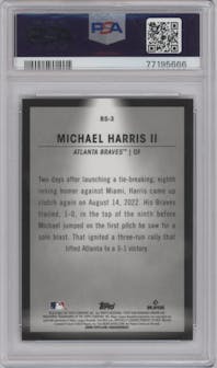 Michael Harris II from the 2023 Bowman  set graded by PSA and given an overall grade of 10.