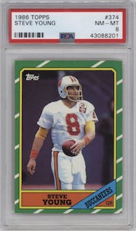 Steve Young from the 1986 Topps set graded by PSA and given an overall grade of 8.
