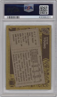 Steve Young from the 1986 Topps set graded by PSA and given an overall grade of 8.