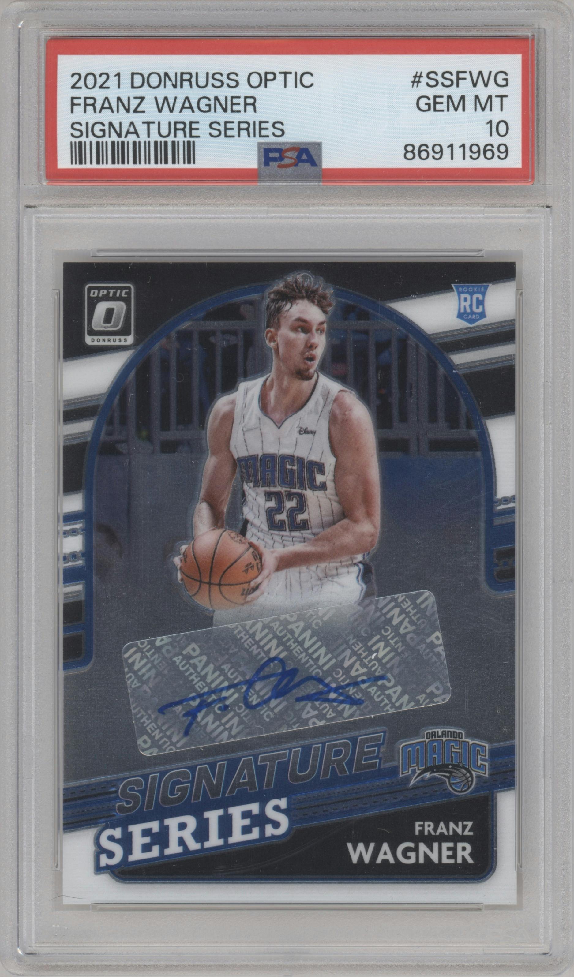 Franz Wagner  from the 2021-22 Panini Donruss Optic set graded by PSA and given an overall grade of 10.