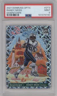 Randy Moss from the 2021 Panini Donruss Optic set graded by PSA and given an overall grade of 9.